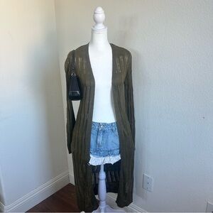 Olive Green Long Cardigan Duster